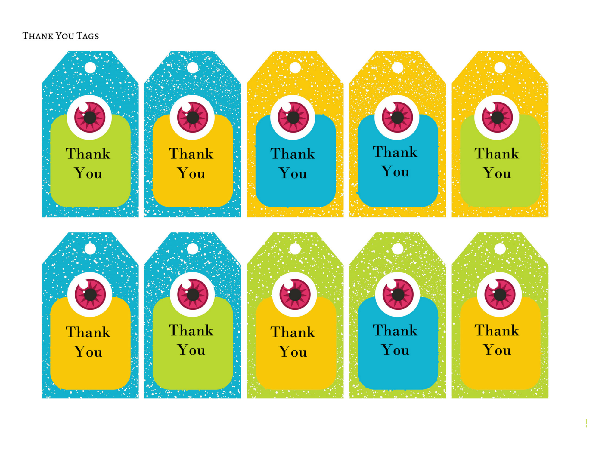 5 Little Monsters: Party Favor Thank You Tags