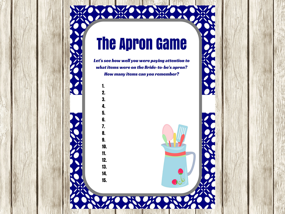 Navy The Apron Bridal Shower Game Memory Game