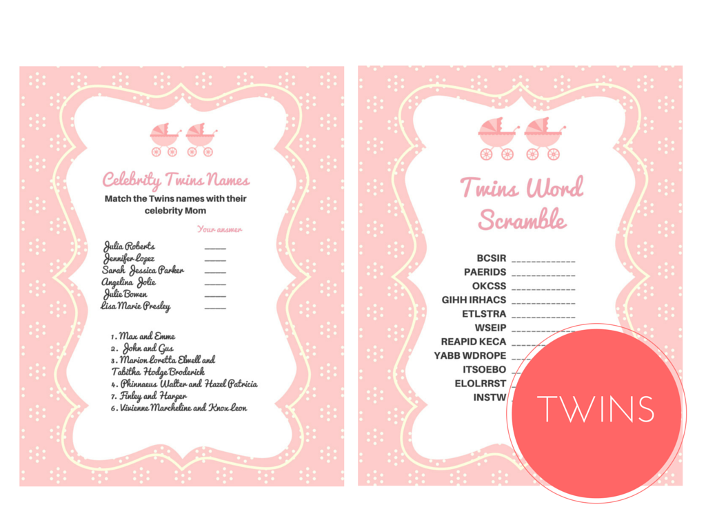 Twin Baby Shower Games - Magical Printable