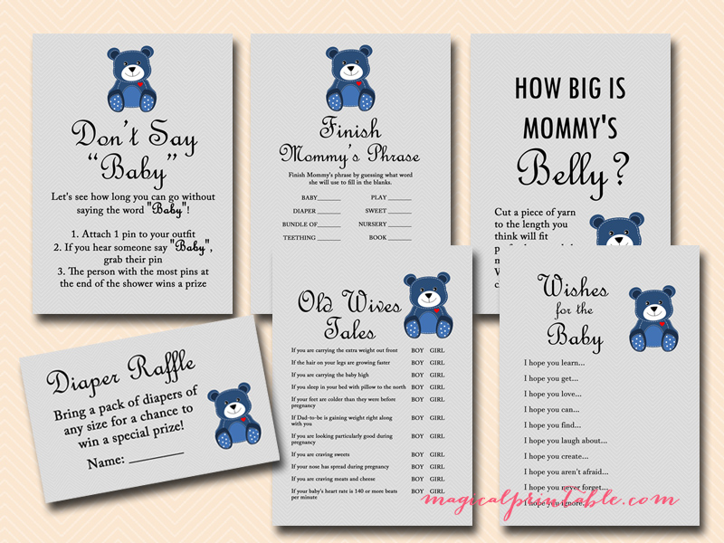 Teddy Bear Baby Shower Games Printable Pack - Baby Shower Games Package PDF