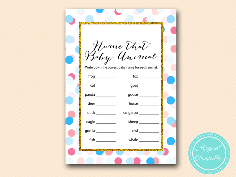 Gold, Pink, Blue Dots Gender Reveal Theme Games - Magical Printable