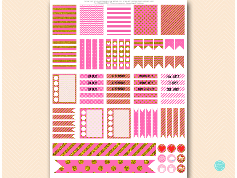 Hot Pink and Gold Peonies Planner Stickers - Magical Printable
