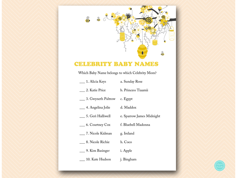 Celebrity Baby Names - Mommy To BEE Printable Baby Games – OhHappyPrintables