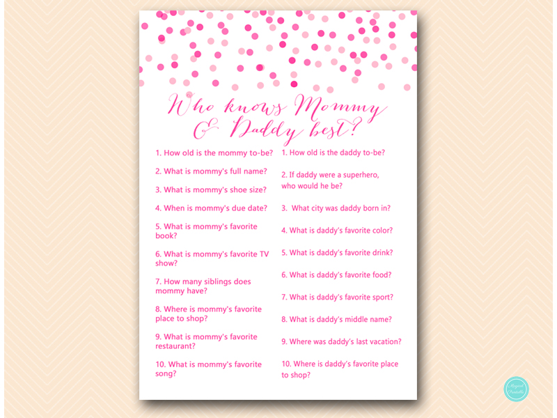 Pink Confetti Who Knows Mommy And Daddy Best Game Magical Printable