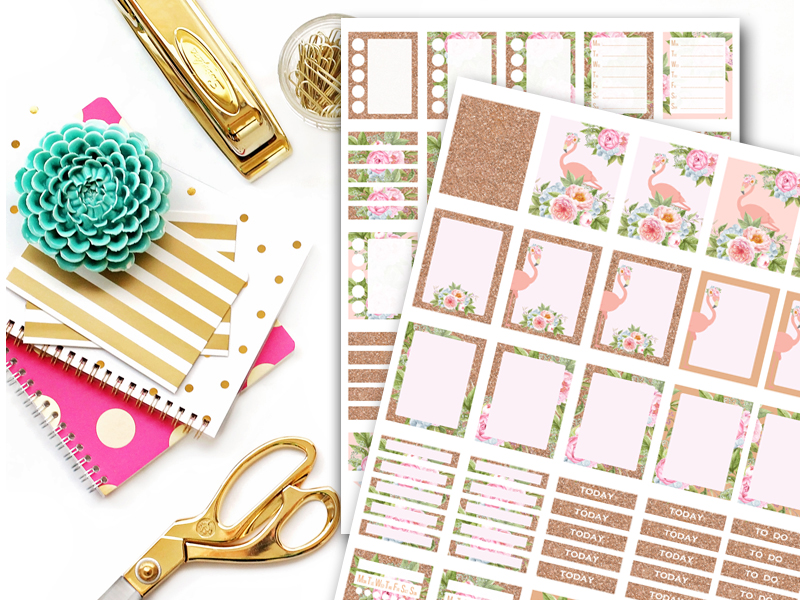 Rose Gold Flamingo Planner Stickers - Magical Printable