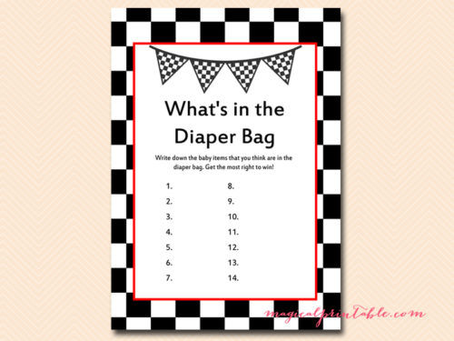 Baby Bag Mystery baby shower game. Items included were rubber