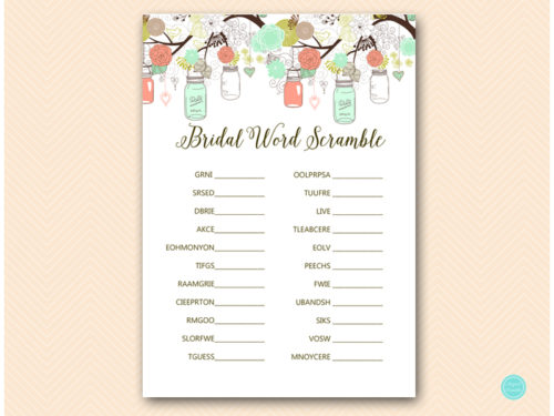 free printable bridal shower games word scramble