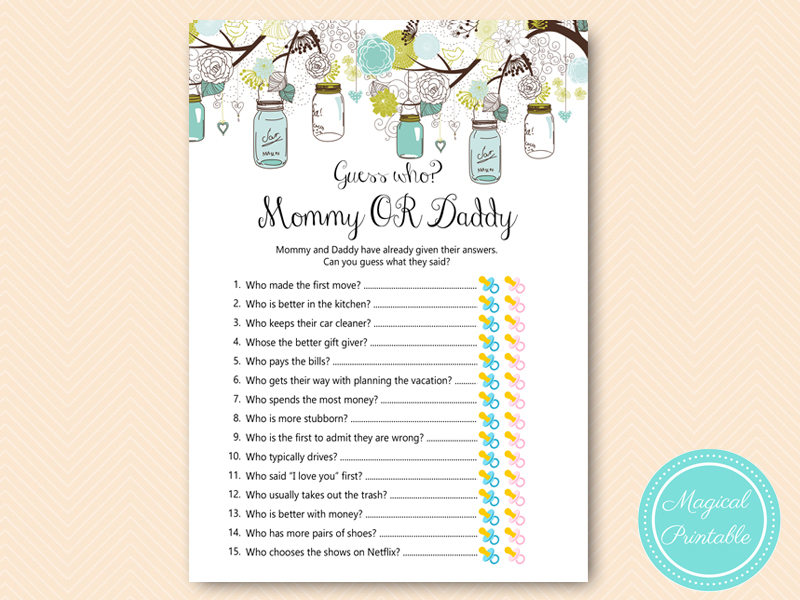 Rustic Mason Jar Mommy Or Daddy Game Magical Printable