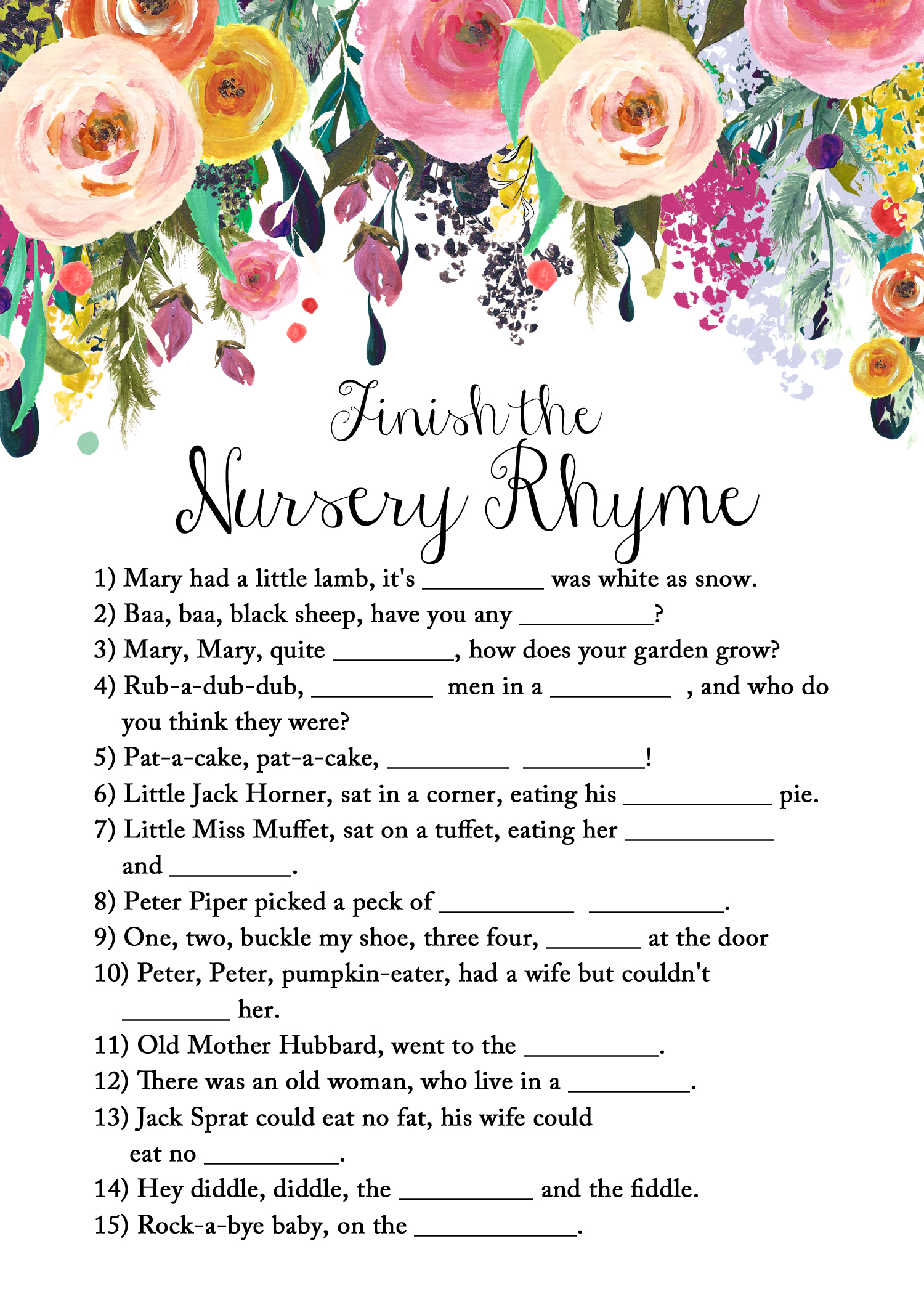 Free Printable Finish The Nursery Rhyme Game Printabl Vrogue Co