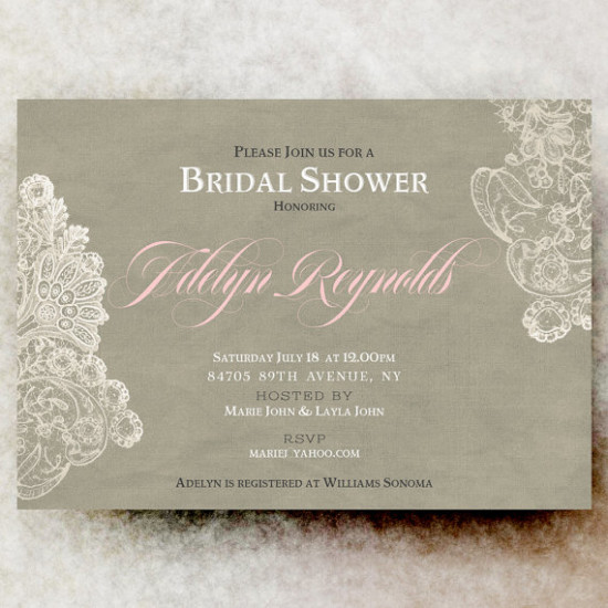 Bridal Shower Invitation - Rustic bridal shower, lace bridal shower, blush bridal shower, beige bridal shower, Shabby chic