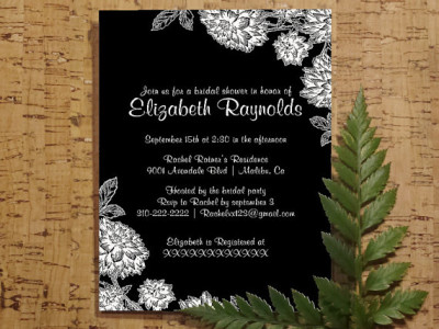 Elegant Black White Bridal Invitations, Bridal Shower Invitation