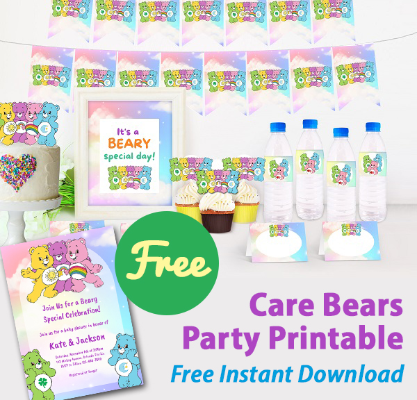 free printable care bears party printable package and invitation