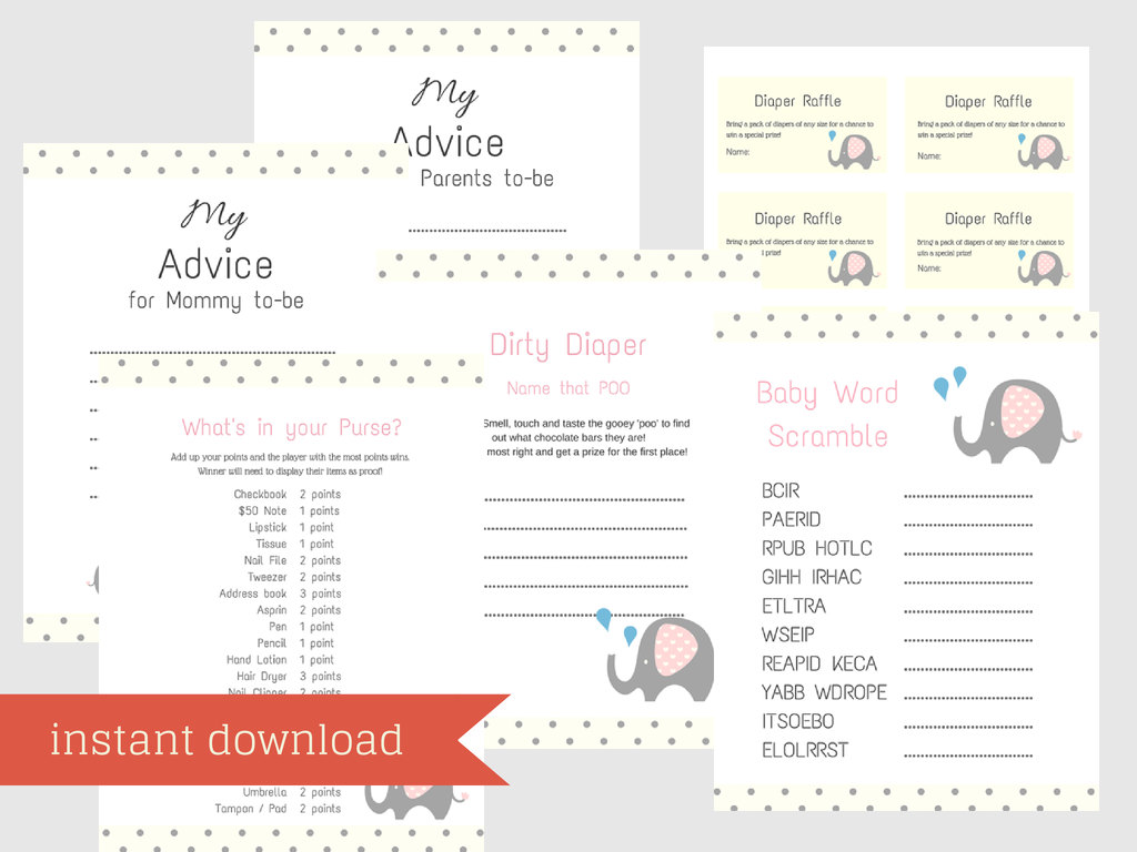Elephant Baby Shower Games - Magical Printable