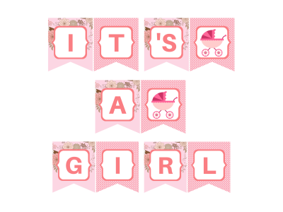 It's a Girl Baby Shower Banner, Pink Carriage Banner, Girl Baby Shower Banner, Bunting, Pink Baby Shower Banner