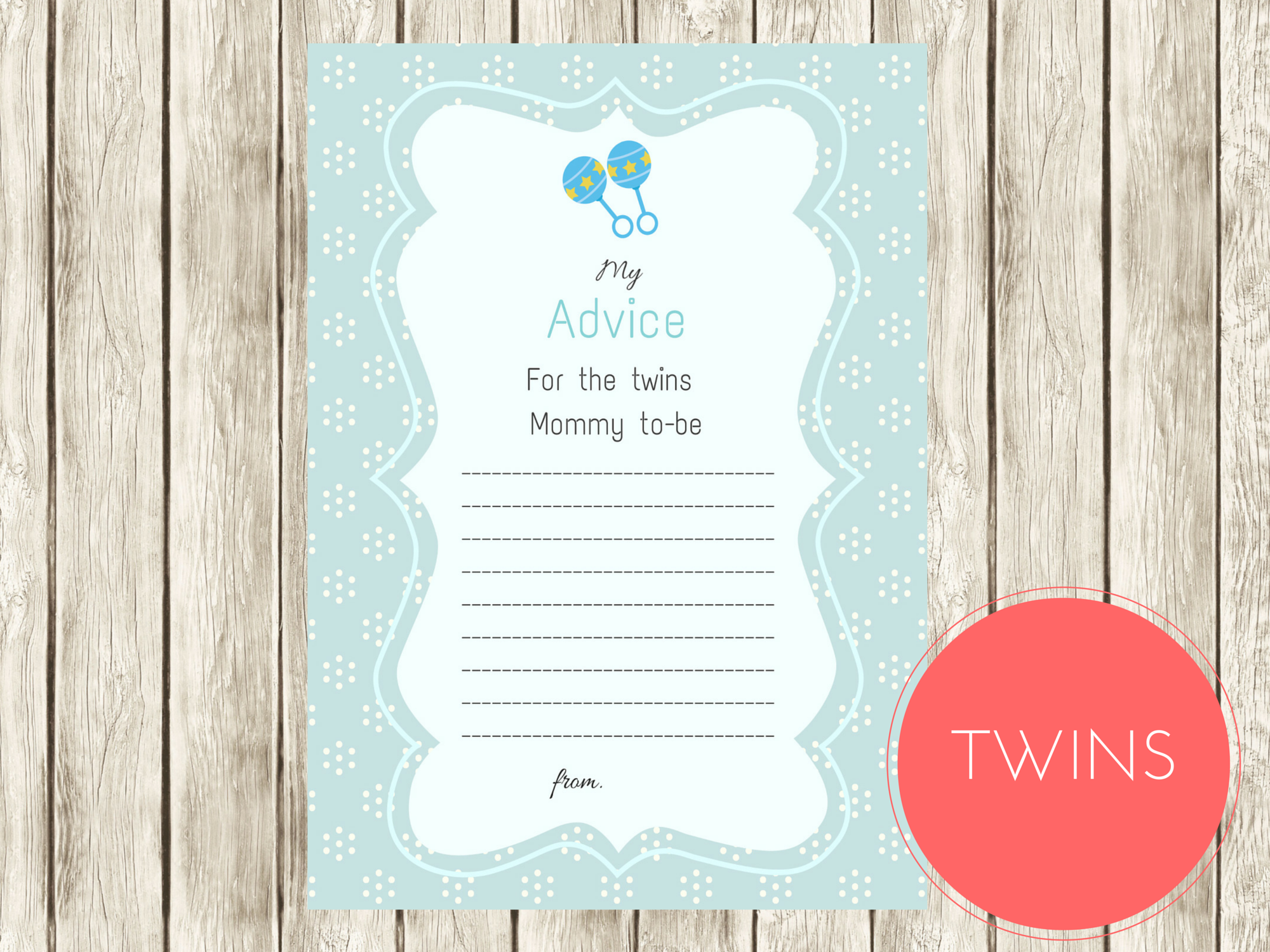 Blue Rattle Twins Mommy To Be Advice Cards Magical Printable