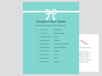 Robin egg blue tiffanys Baby Shower Celebrity baby shower game, Baby Shower Game, Celebrity Baby Name Game, Printable baby shower,