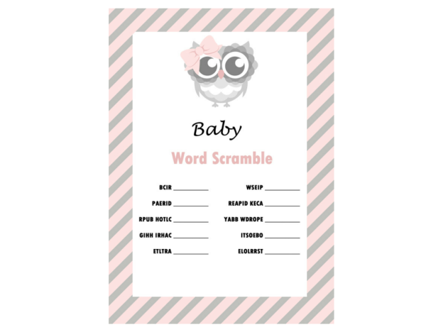 Pink Owl Baby Shower Games - Magical Printable