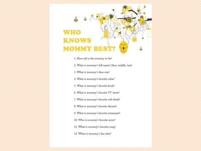 Bee Theme Printable Baby Shower Games, Bumble Bee Baby Shower Games, Honey bee, TLC05