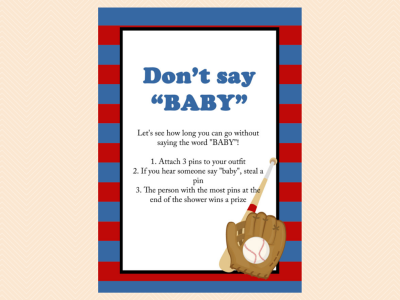 dont say baby, Navy Red Baseball Baby Shower Game Printables, All Stars, baseball theme, Sports Baby Shower Games, Printable Baseball Games TLC08
