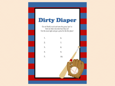 dirty diaper, name that poo, sweet mess, Navy Red Baseball Baby Shower Game Printables, All Stars, baseball theme, Sports Baby Shower Games, Printable Baseball Games TLC08