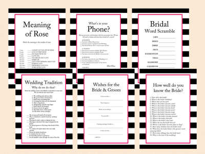 Hot Pink, Black Stripes Bridal Shower Games - Kate Spade - Magical ...