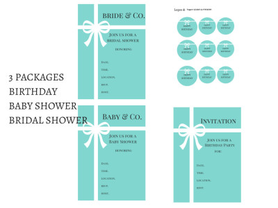 Tiffany Party Package, Tiffany Party, Tiffany Printables, Tiffany and Co, Tiffany Blue, Tiffany Digital Papers, bridal shower, baby