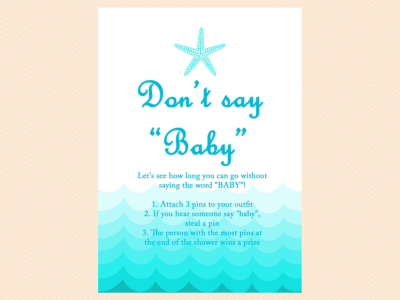 don't say word baby, Beach, Sea Waves, Nautical Baby Shower Games