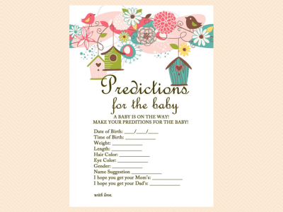 predictions for the baby cards, name that baby animal, Baby Shower Games Printable Game Pack, Bird Baby Shower Games Printable, Neutral, Floral, whimsical Baby Shower Games Download