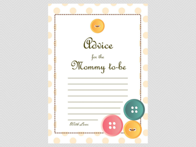advice for mommy card, cute as a button baby shower theme