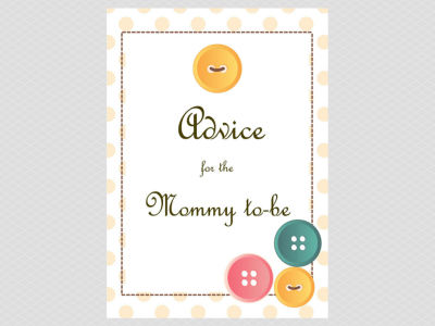 advice for mommy sign, cute as a button baby shower theme