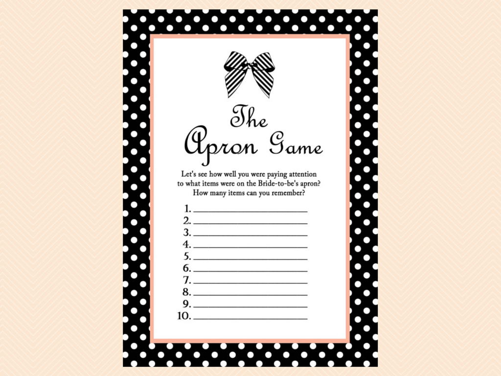 apron game, Black and White Ribbon Bridal Shower Games Printable Pack ...