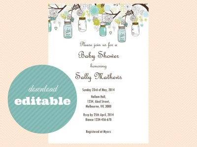 Mason Jars, Rustic Editable Invitations - Magical Printable