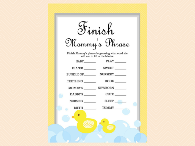 finish mommy's phrase, Yellow Rubber Duck Baby Shower Game Pack, Printables, Duck Theme, Rubber Duck Baby Shower Game Printables, Gender Neutral, Yellow, TLC35