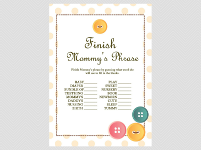 finish the phrase, cute as a button baby shower them games