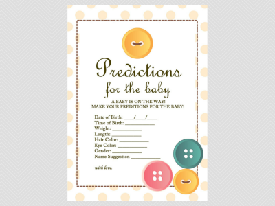 predictions, cute as a button baby shower them games
