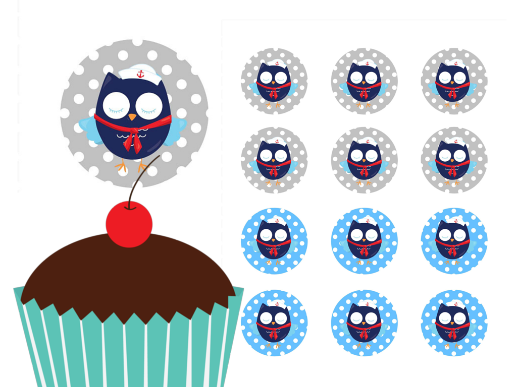 Nautical Owl Cupcake Topper 2 Inch - Magical Printable