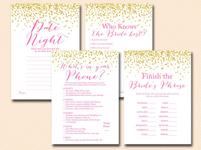 gold confetti, hot pink bridal shower game printables, instant download games, modern, chic bridal shower bs63
