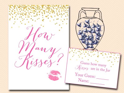 how-many-kisses Hot Pink and Gold Confetti Bridal Shower Games