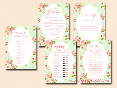 mint shabby chic bridal shower game package, instant download, floral mint bridal shower, wedding shower game package, hens party game package bs77