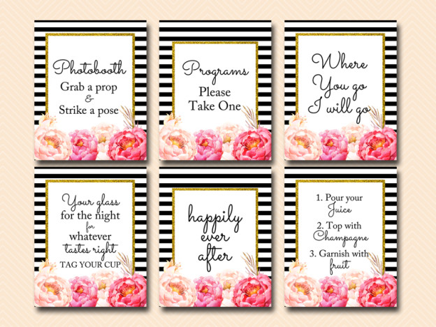 Printable Black and White, Peonies Signages - Magical Printable