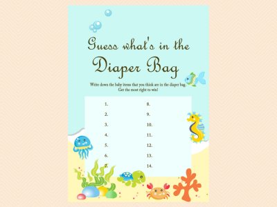 guess whats in the diaper bag game, Beach, Sea, Under the Sea Baby Shower Game