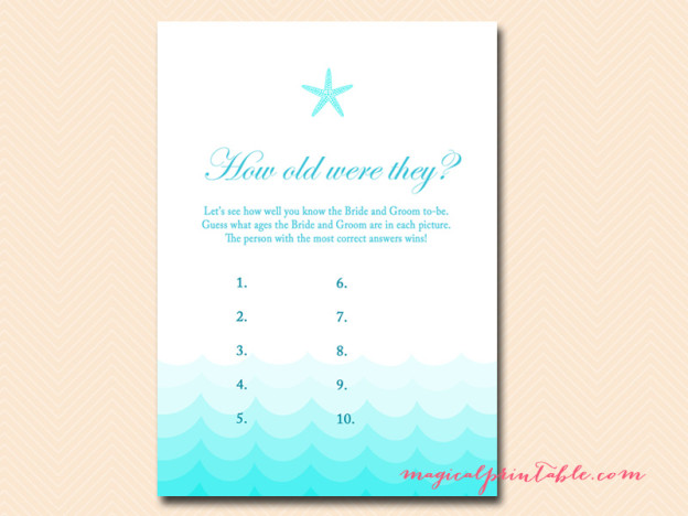 Beach Theme Bridal Shower Games - Magical Printable