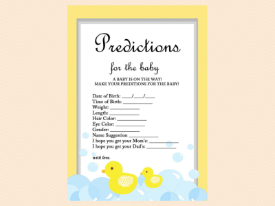 predictions for baby, Yellow Rubber Duck Baby Shower Game Pack, Printables, Duck Theme, Rubber Duck Baby Shower Game Printables, Gender Neutral, Yellow, TLC35