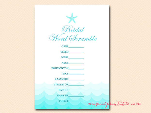 Beach Theme Bridal Shower Games - Magical Printable
