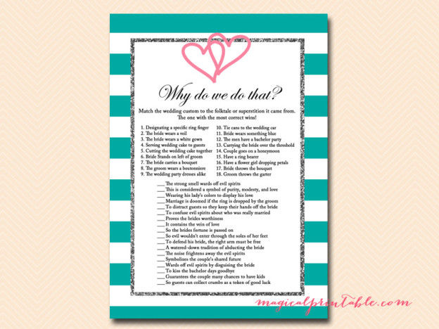 Teal Stripes, Interlocking Hearts Bridal Shower Games