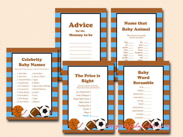 Blue and Brown All Stars Baby Shower Game Pack - Magical Printable