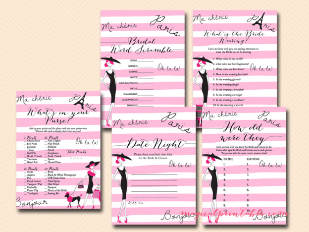 Parisian Bridal Shower Game Pack - Magical Printable