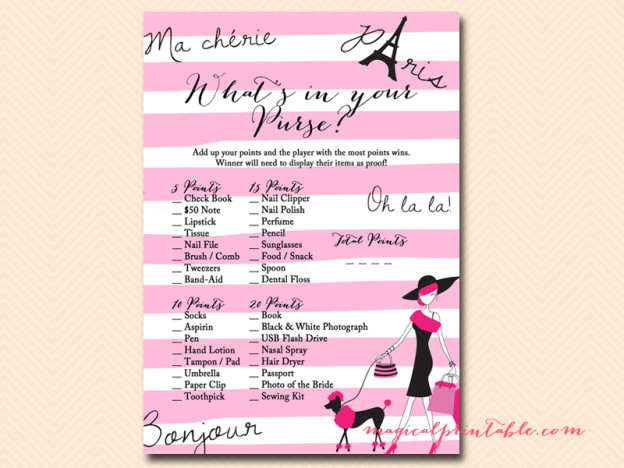 Parisian Bridal Shower Game Pack - Magical Printable