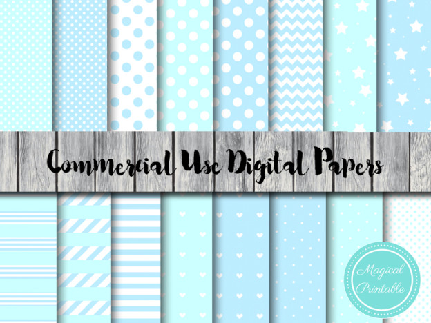 Baby Blue Digital Papers - Magical Printable