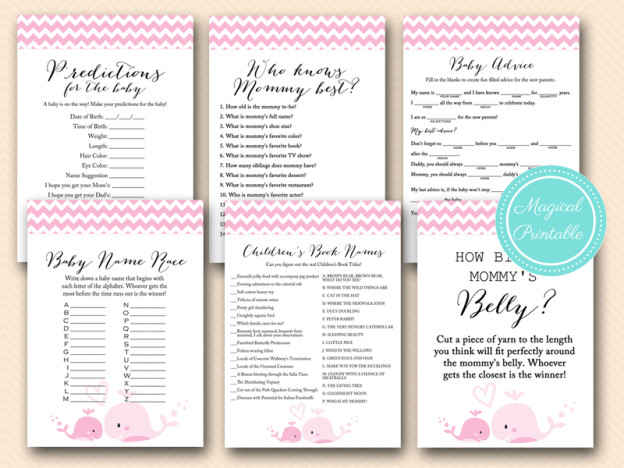 Pink Whale Baby Shower Games - Magical Printable